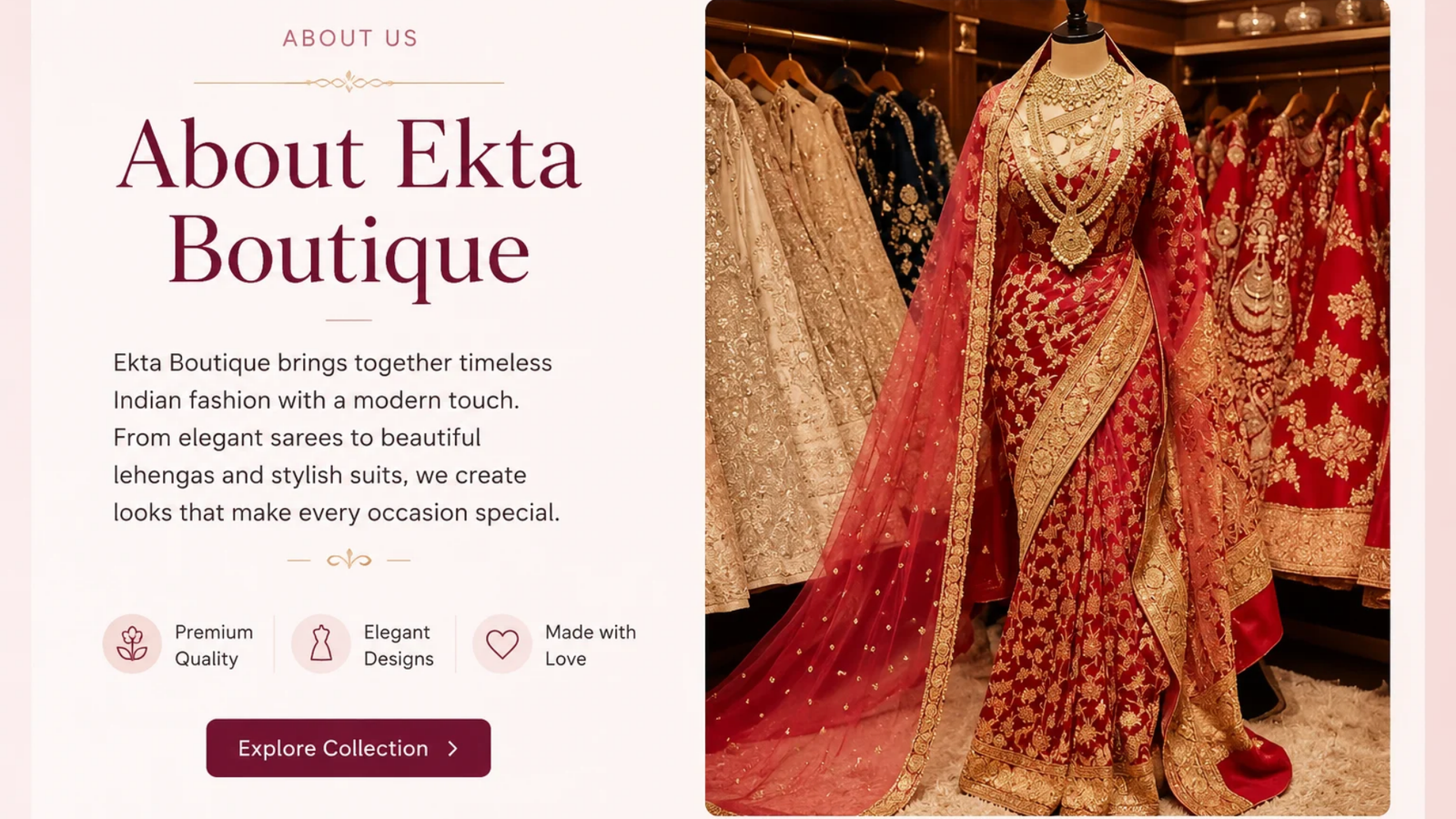 Elegant red designer saree with traditional embroidery at Ekta Boutique