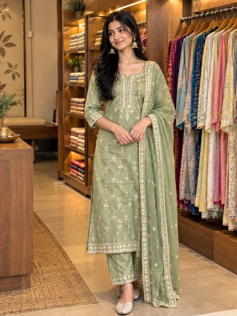 Lavender designer suits in Varanasi with gold embroidery and dupatta at Ektaboutique